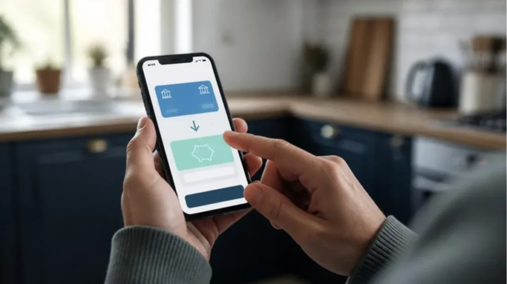 Setting up automatic transfers in a banking app to build an emergency fund