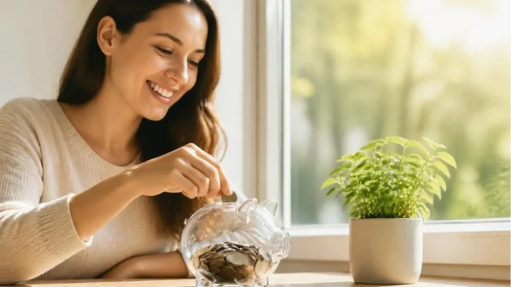 Saving coins in a jar to build an emergency fund and stop living paycheck to paycheck
