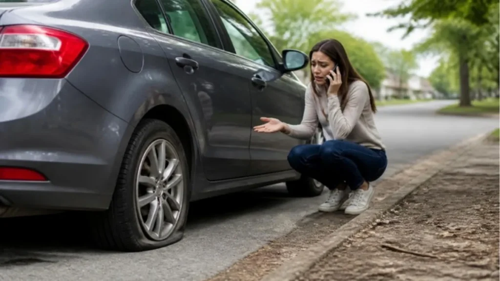 Flat tire on the roadside, the kind of surprise an emergency fund covers