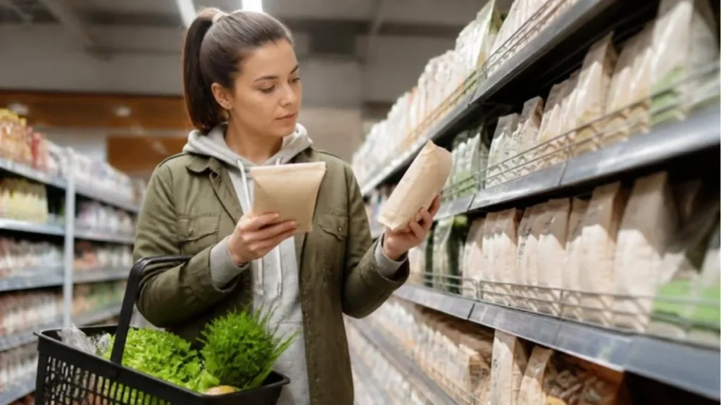 Comparing store brands at the grocery store to save money on a low income